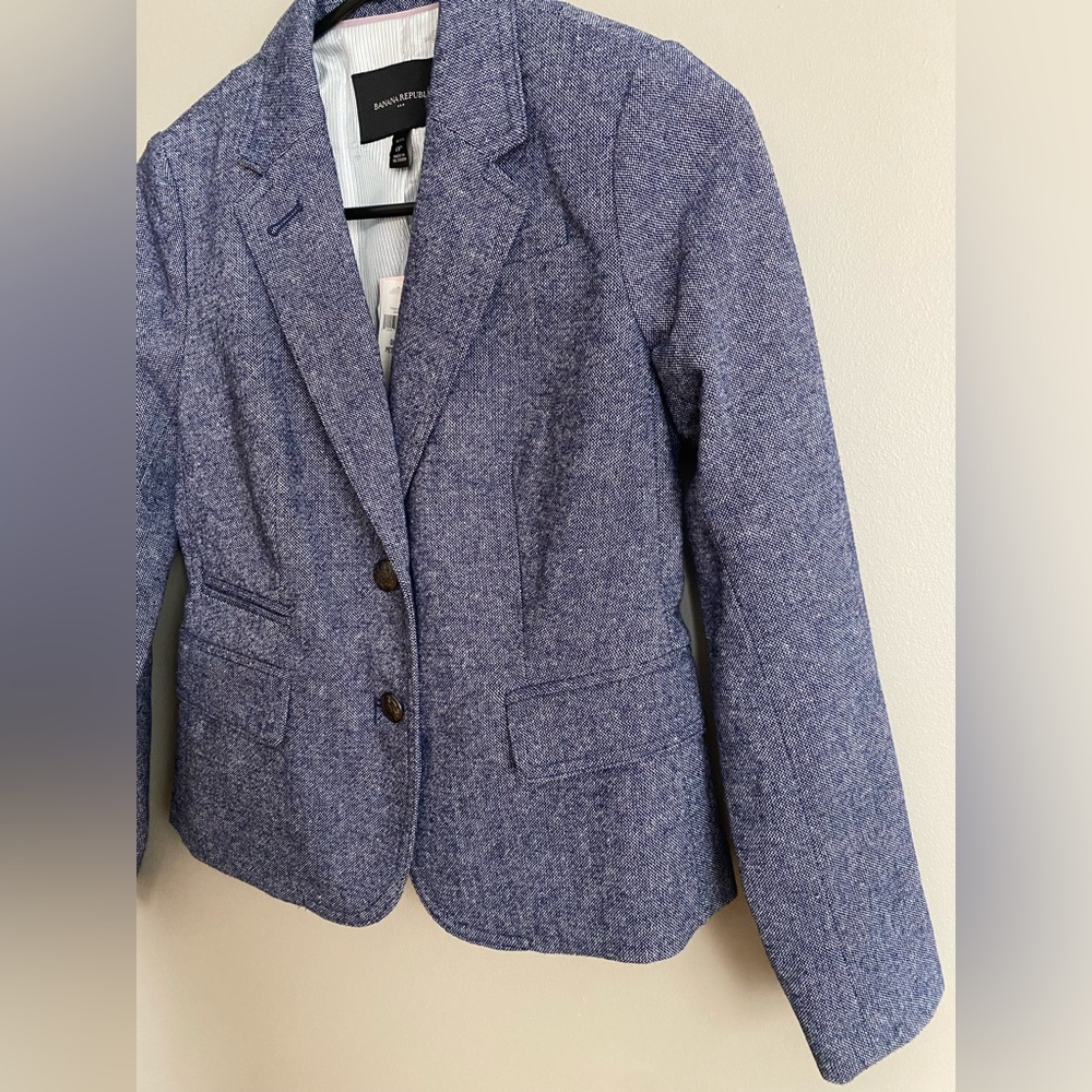NWT Banana Republic Academy Tweed Blazer Wool Blend Blue Size 0 Petite - Picture 3 of 14